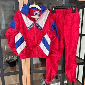 Vintage 80s sweatsuit jacket windbreaker pants stars USA zip up americsn toddler